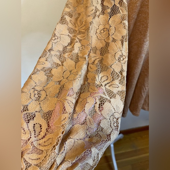 Zac & Rachel Women’s Plus Blouse New Brown Shimmer Lace Sleeves 2X - Picture 3 of 9